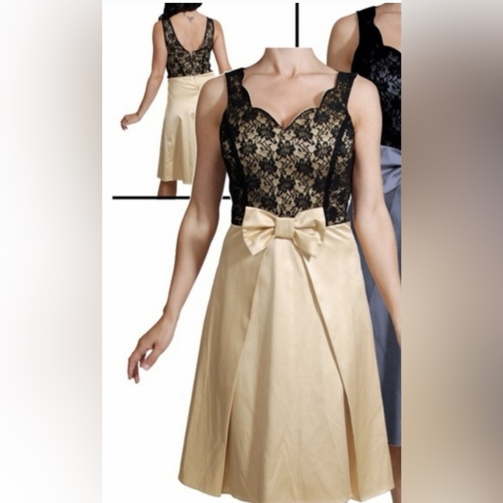 RockSteady Black Lace Bodice with Gold A-Line Midi Dress